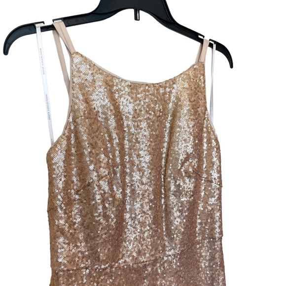 DESSY COLLECTION Bateau Neck Sequin Champagne Gown - Size 8 - Picture 4 of 7